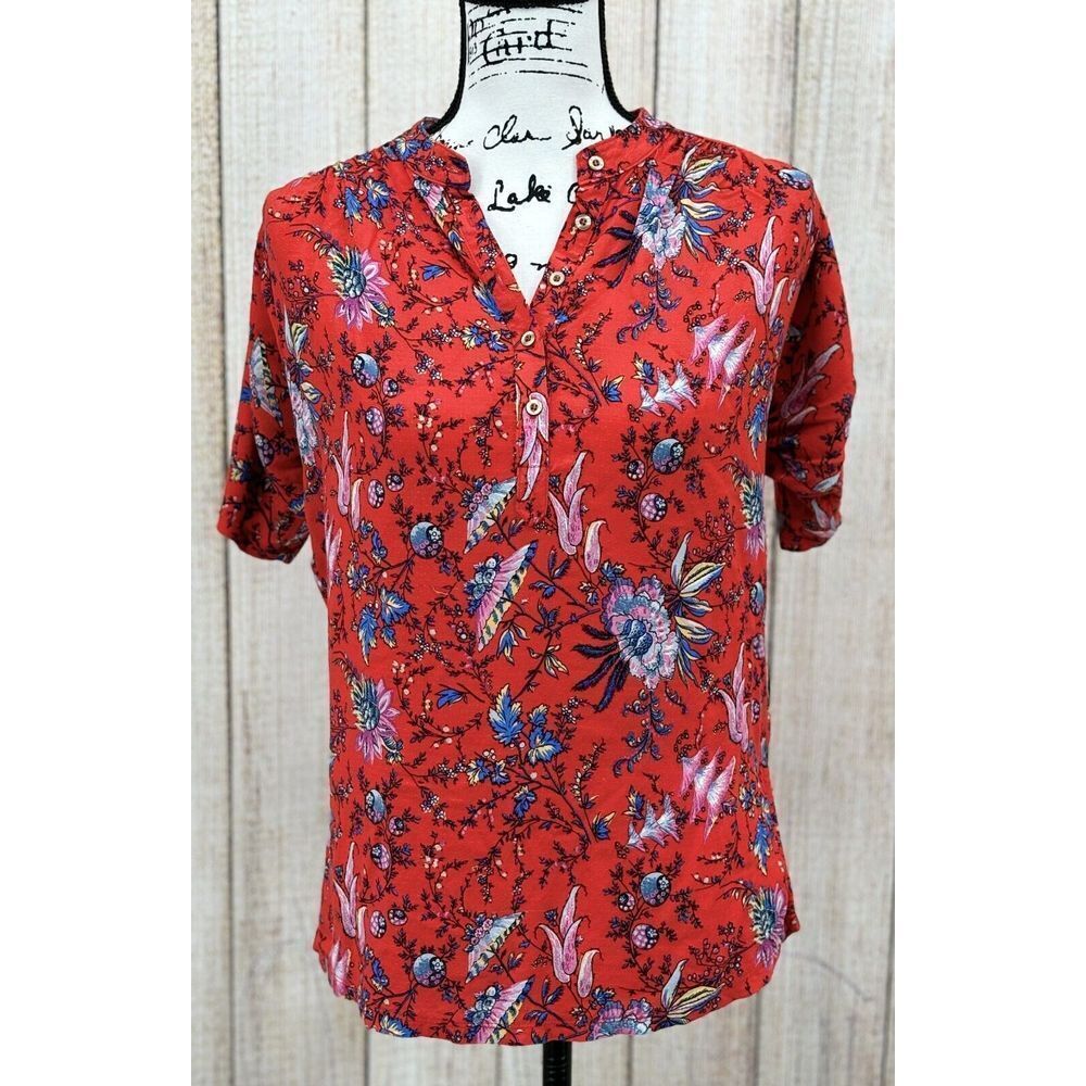 Anthropologie Maeve Windham Floral Tunic Top Size XS Red Short Sleeve‎